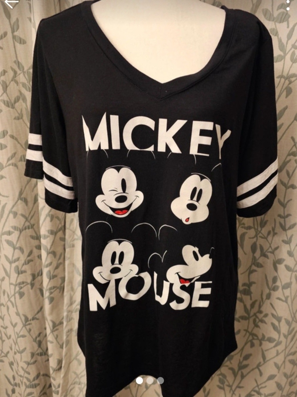 Black Mickey Mouse Graphic Womens V-Neck Tee